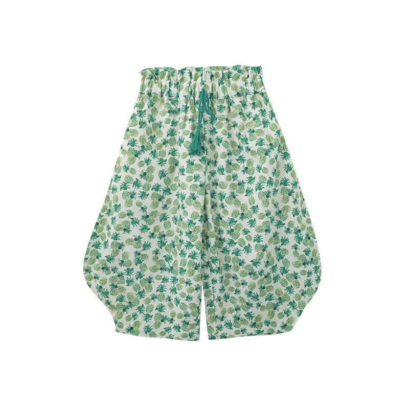 Woven Summer Thin Vintage Floral Ankle Banded Cute Children's Pants