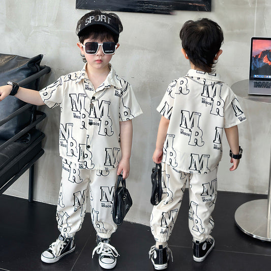 Summer Fashion Short Sleeve Shirt Anti Mosquito Pants Two Children's Suit