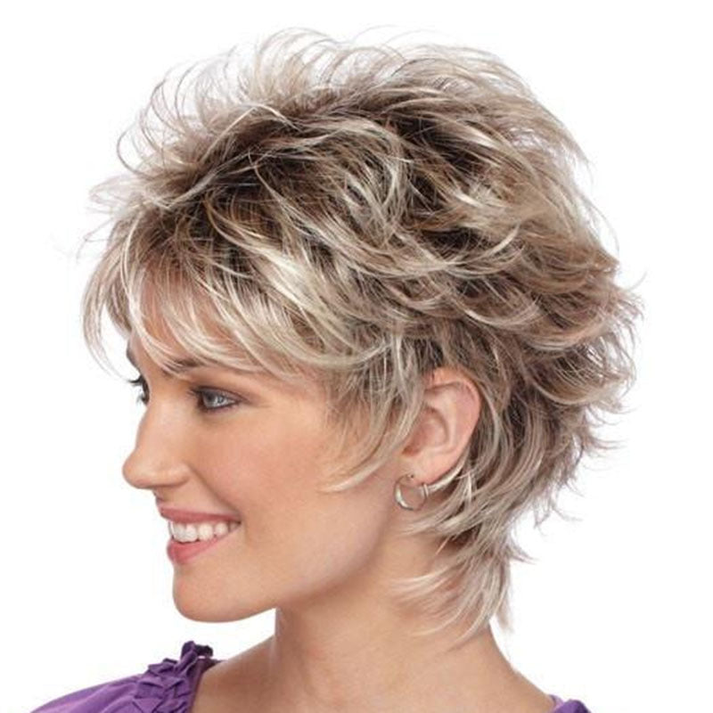 Women's Outside Fluffy Gradient One Piece Wig Short Curly Hair
