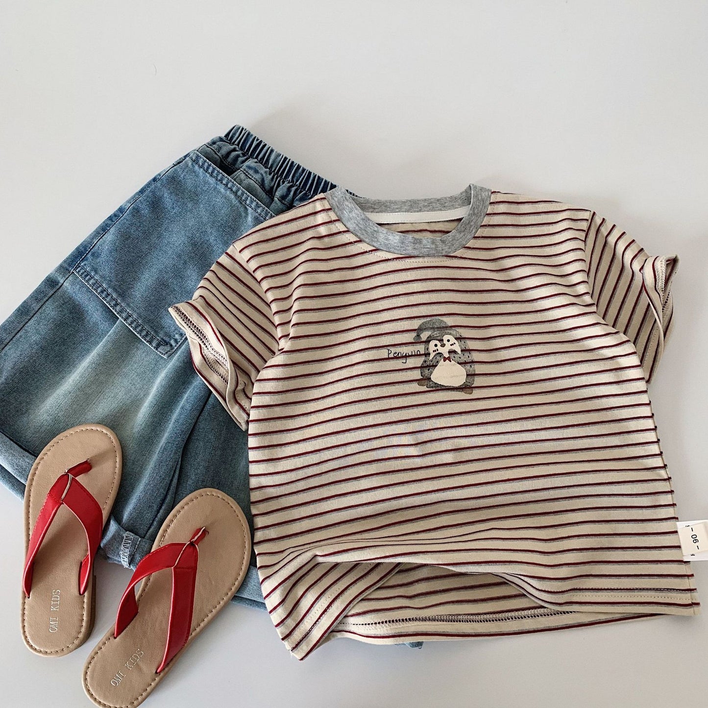 Children's Short-sleeved Summer Korean Cartoon Striped Thin Children's T-shirt