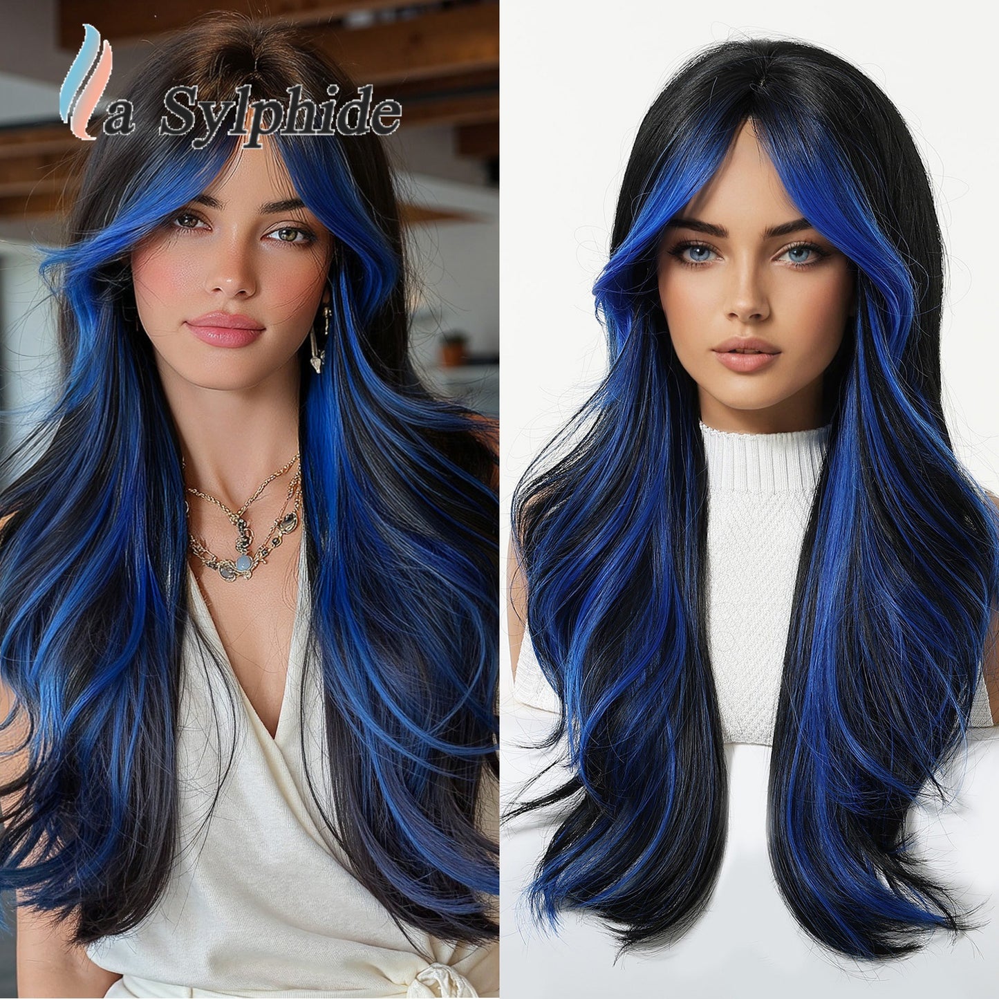 Female Half Halloween Red Highlight Curly Wig Long Curls