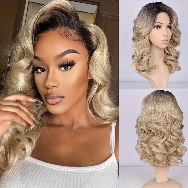 Female Wavy Front Lace Split Seam Wig Short Curly Hair