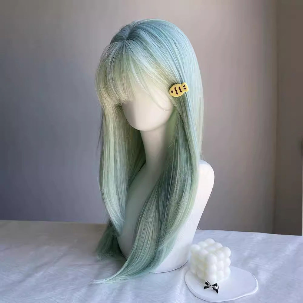 Mint Milk Green Female Summer Thin Sweet Beauty White Hair Long Straight Wig