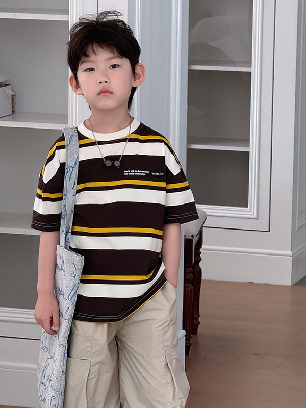 Children's Clothing Style Stripe Short-sleeved Spring Clothes Boys Medium Big Casual Children's T-shirt