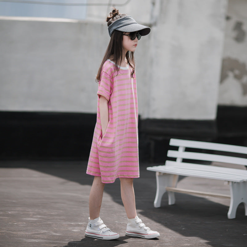 Children's Loose Short-sleeved T-shirt Summer Older Fashionable Children's Dress