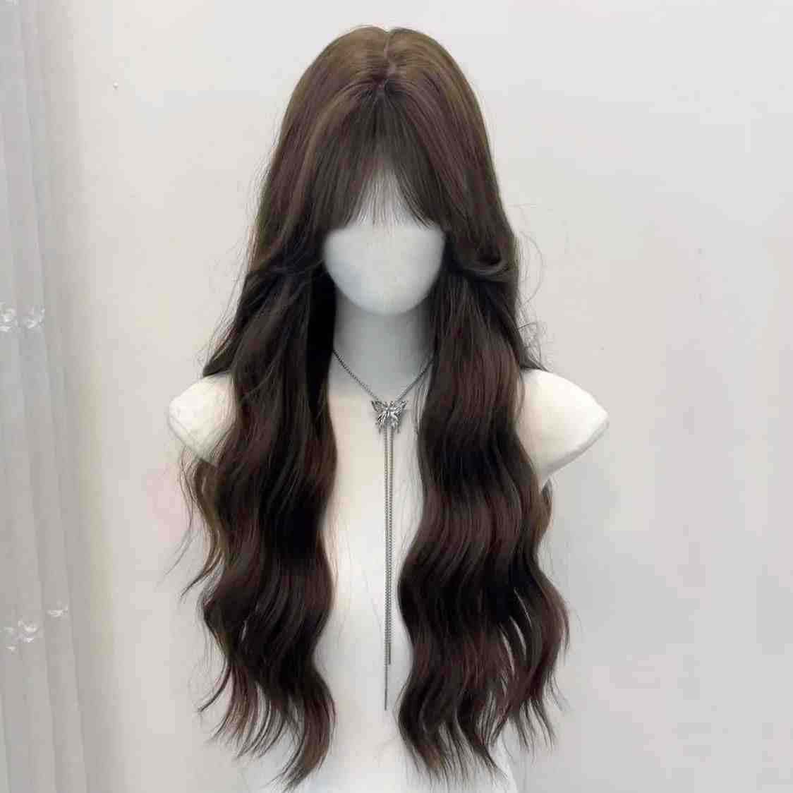 Air Straight Bangs Big Wave Gradient Curly Hair Natural Wig Long Curls