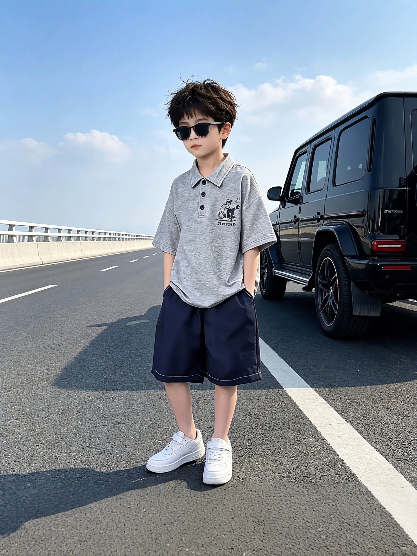 Short-sleeved Shirt Korean Style Trendy Casual Sports Children's Suit