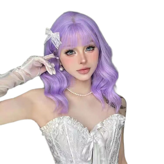 Fashion Female Purple Straight Bangs Wave Whole Head Cos Wig