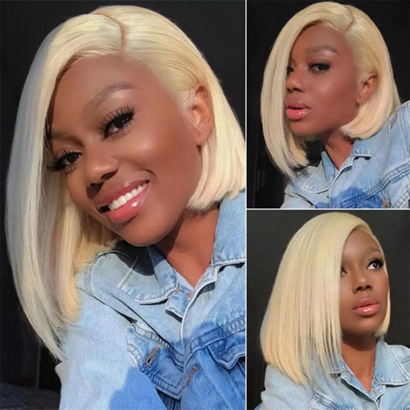 Front Lace Head Cover Human White Gold Real Hair Wig