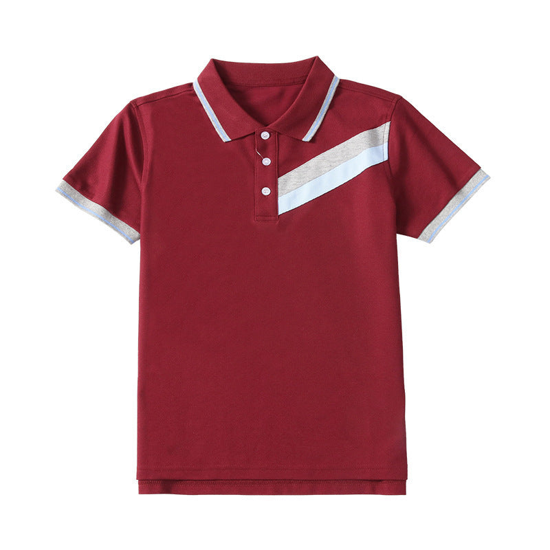 Summer Short Sleeve Boys Double Pique Breathable Campus Children's T-shirt