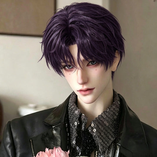 Men's Doll Points Purple Short Hair Bangs Cos Wig