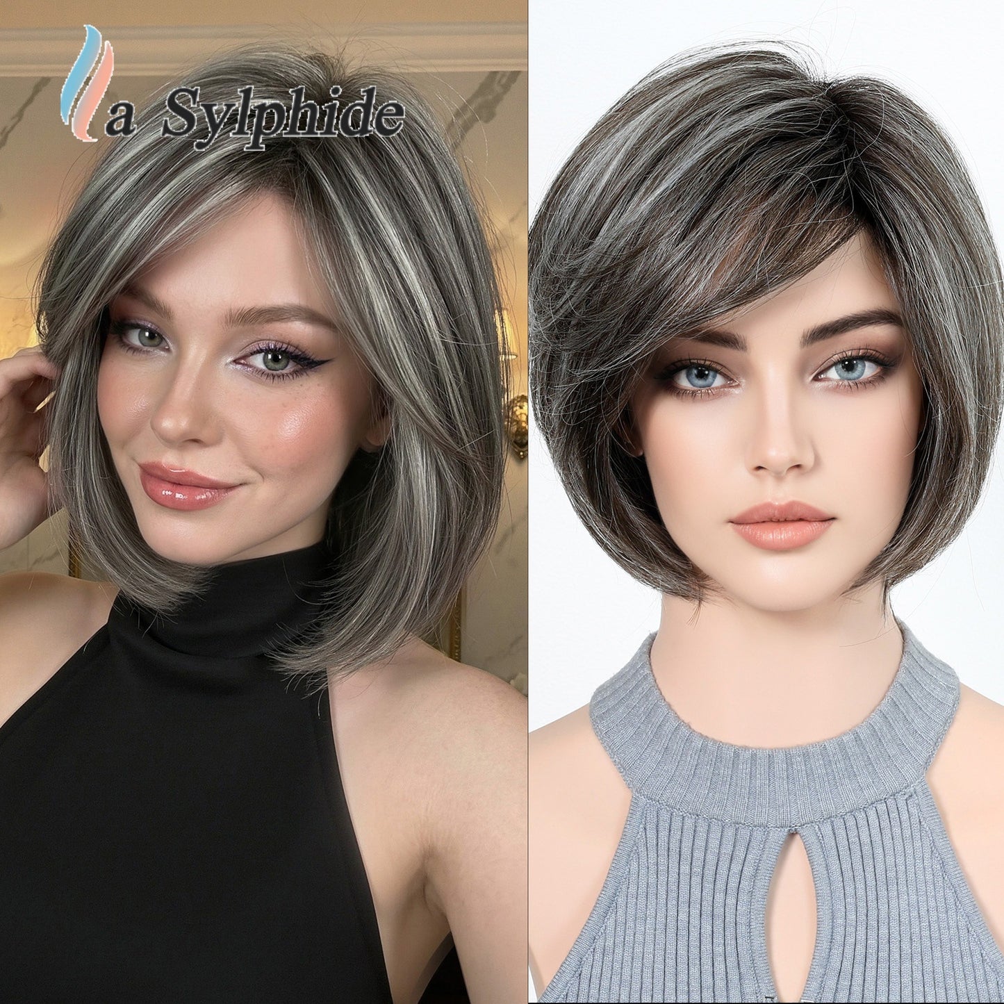 Dyed Brown Collarbone Straight Partial Bangs Breathable Rose Mesh Head Wig Short Curly Hair
