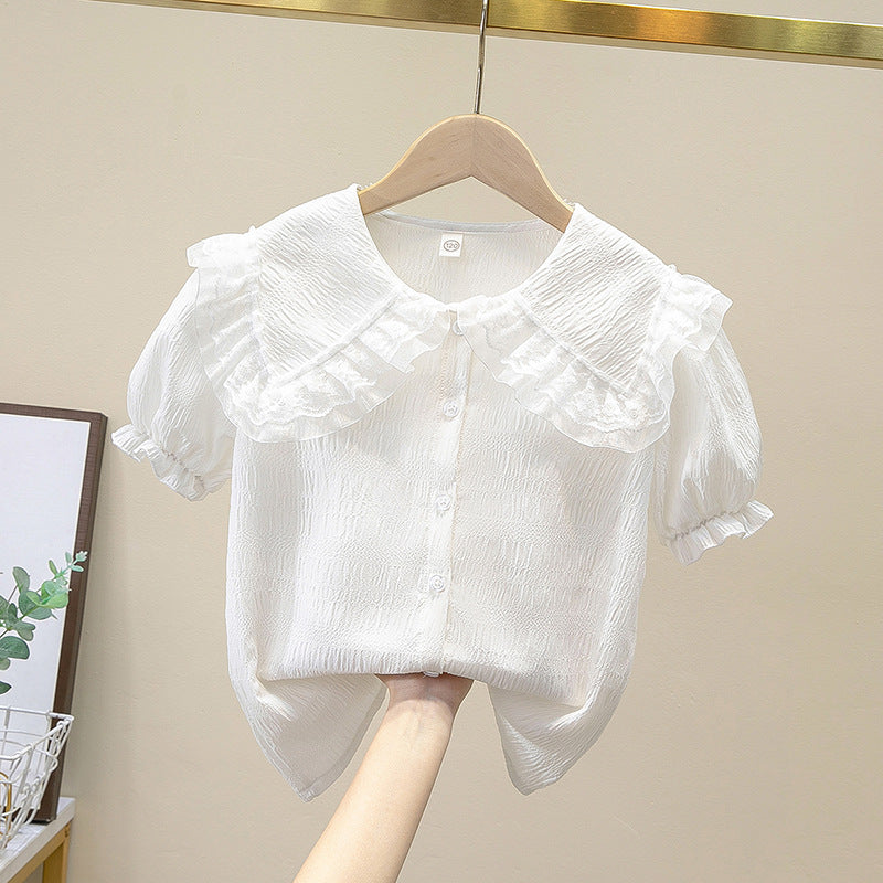 Children's Clothing Short-sleeved Summer Chiffon White Top Children's Shirt