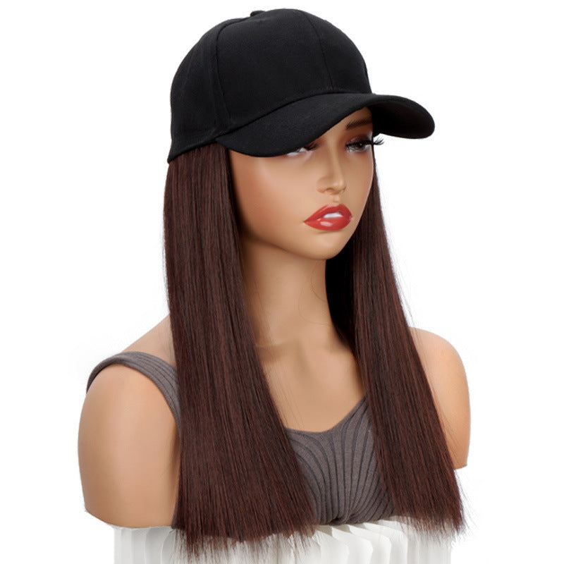 One-piece Hat Short Straight Hair Female Collarbone Length Haircut Wig Long Curls