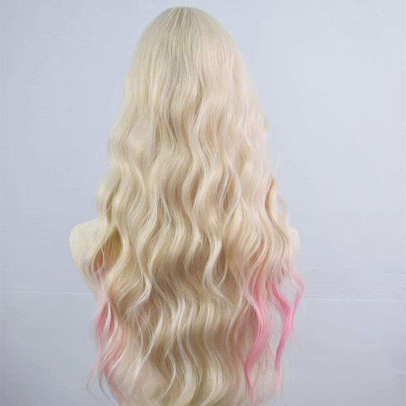 Women's Rainbow White Pony Hair Cover Curly Artificial Human Dyed Temperament Wig Long Curls