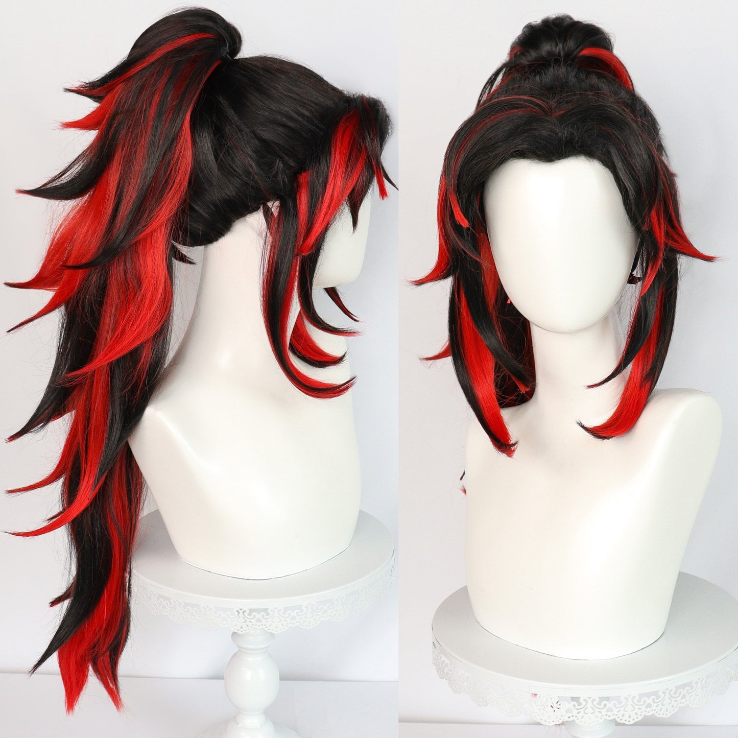 No Black Red Gradient Big Ponytail Cos Wig