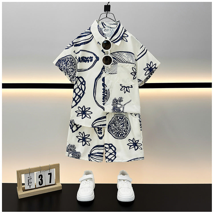 Children's Summer Casual Short Sleeve Shirt Outfit Trendy Loose Clothing Children's Suit