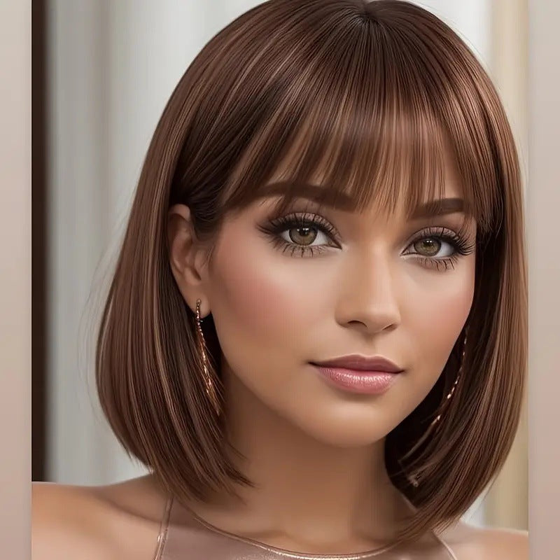Casual Graceful Glamorous Air Bangs Temperament Wig Short Straight Hair