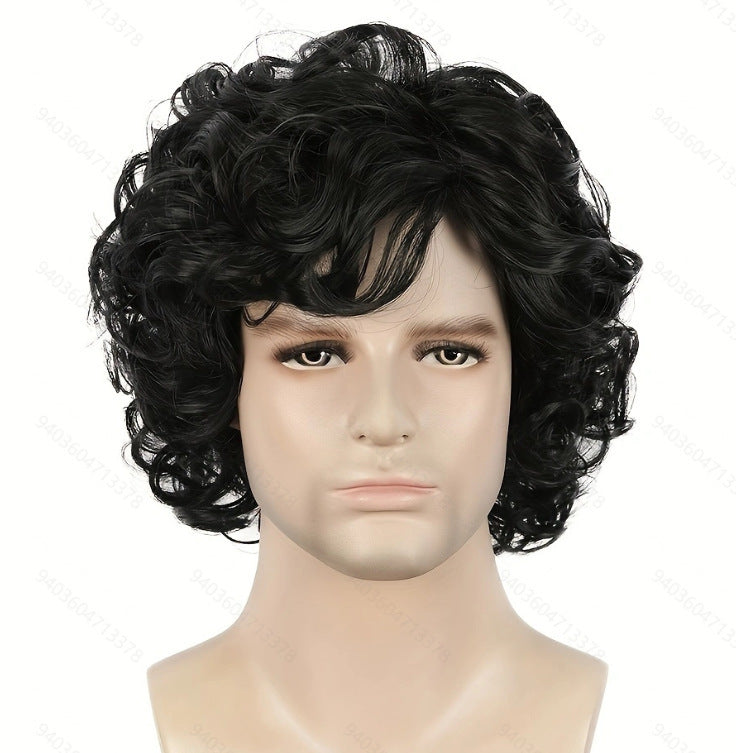 Men's Short Curly Hair Small Curls Male Black Men's Wig