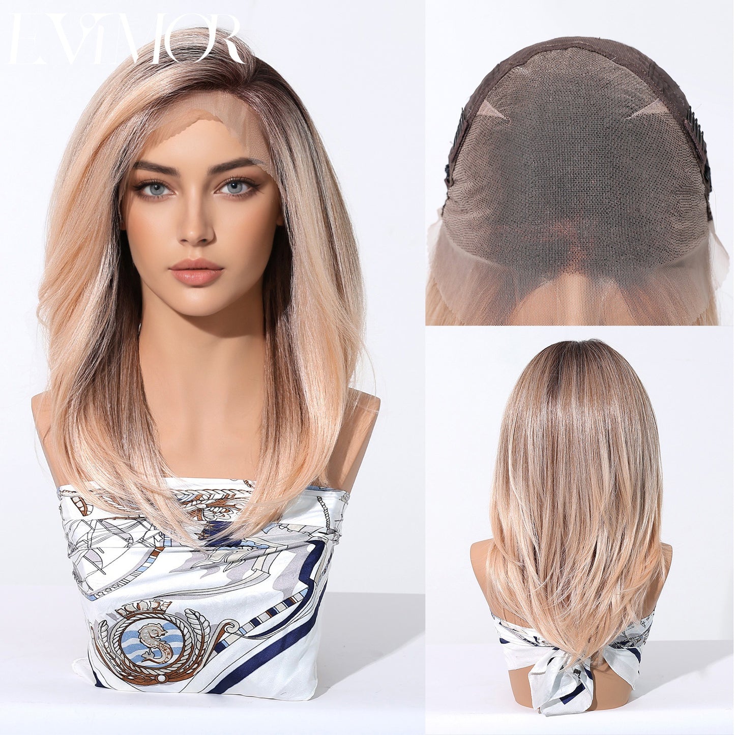 Gradient Light Pink Large Area Lace Casual Long Straight Wig