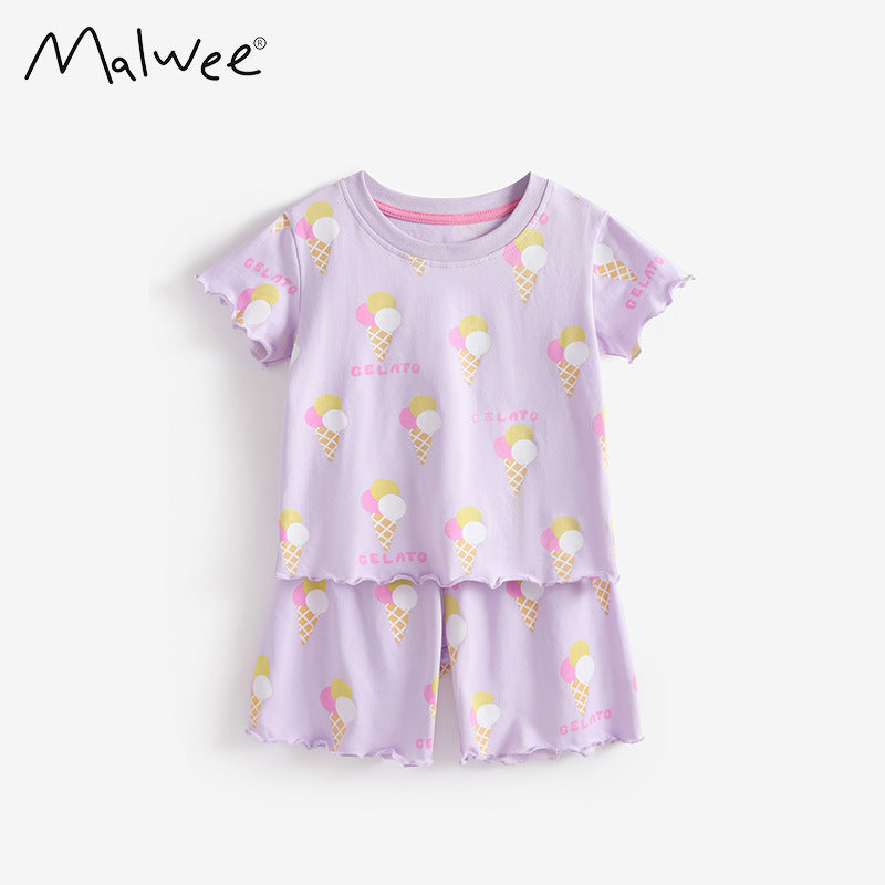 Summer Round Neck Short Sleeve Cute Children's Suit