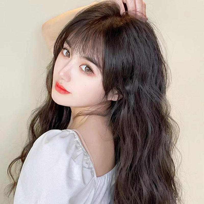 Daily Curly Hair Natural Head Cover Realistic Simulation Fluffy Water Wig Long Curls
