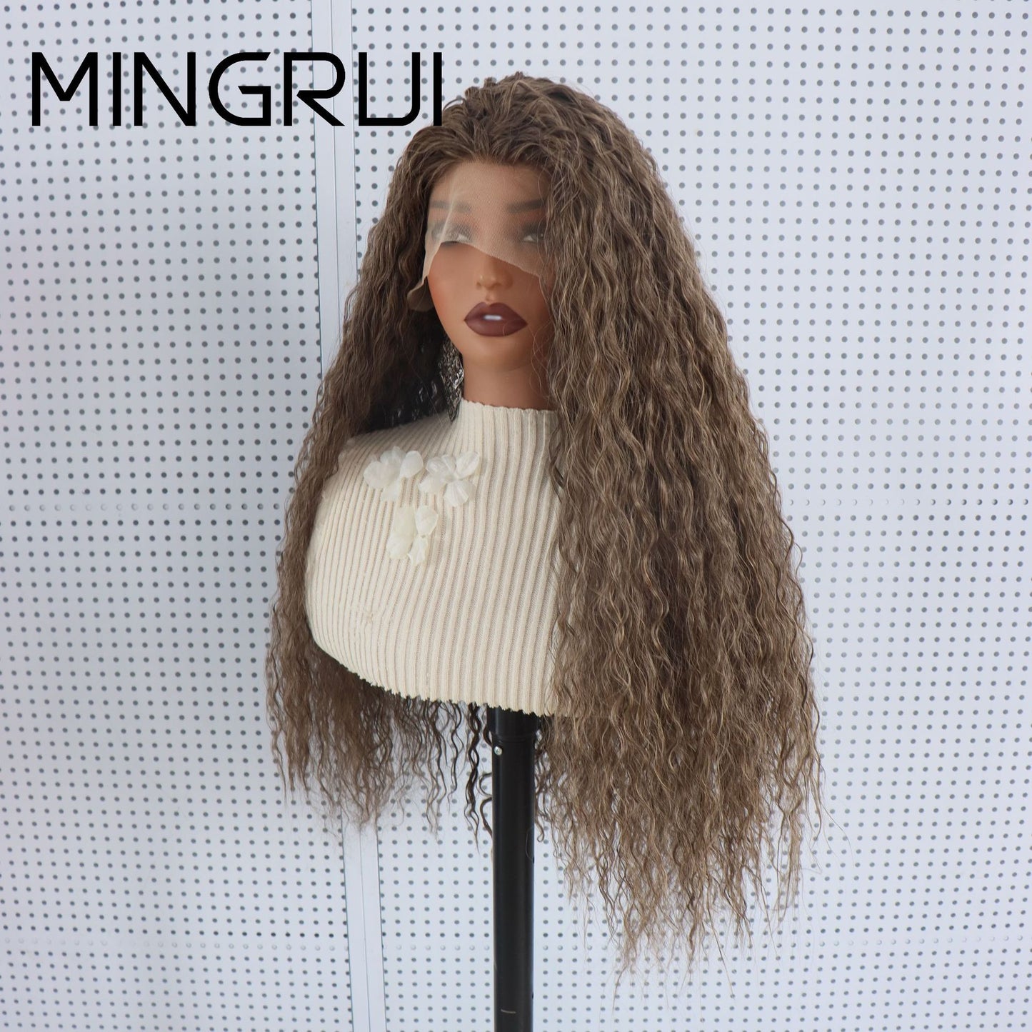Women's Brown Synthetic Fiber Lace Forehead For Inch Without Wig Long Curls
