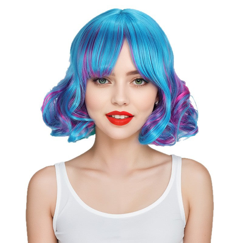 Style Super Cute Lolita Fashion Colorful Curly Wig Short Straight Hair
