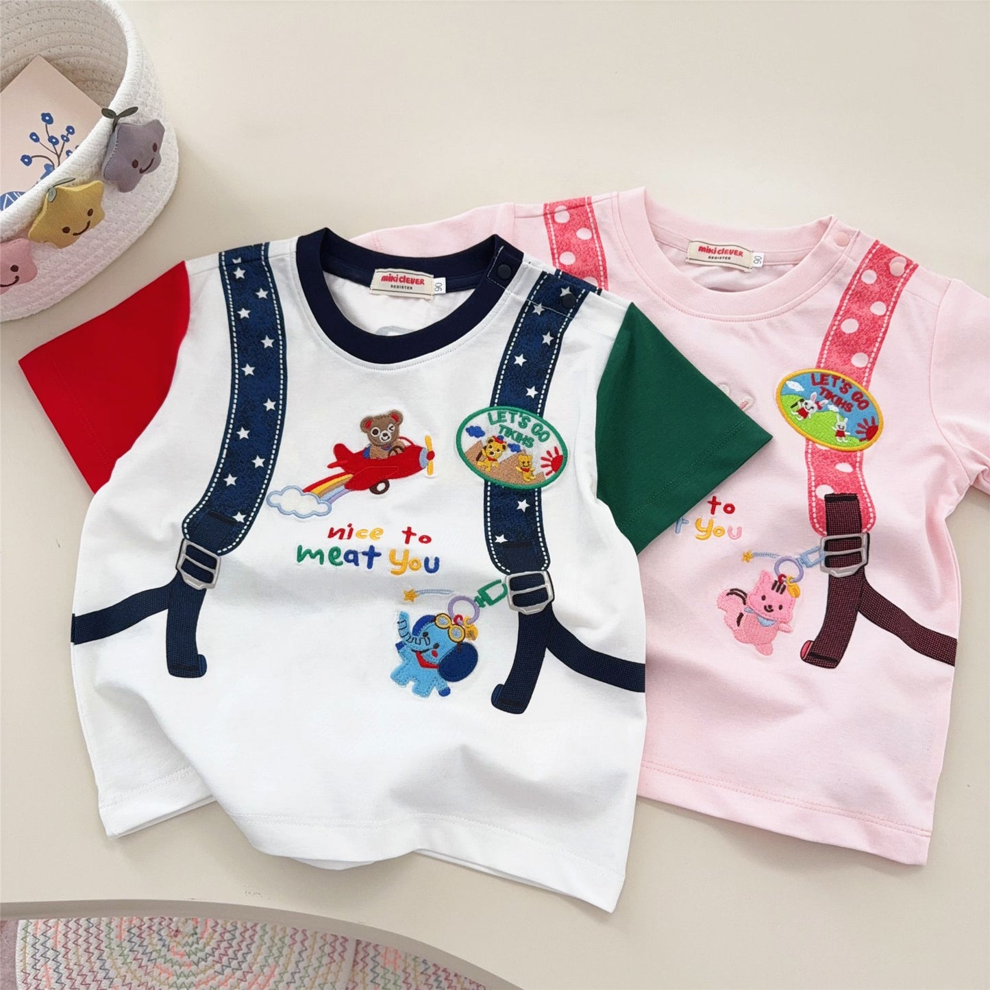 Inner Wear Boys Bear Backpack Short Sleeve Shirt Children's T-shirt