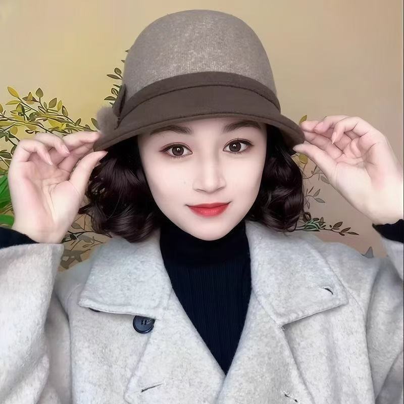 One-piece Hat Female Western Style Bucket Fashion Wig Short Curly Hair