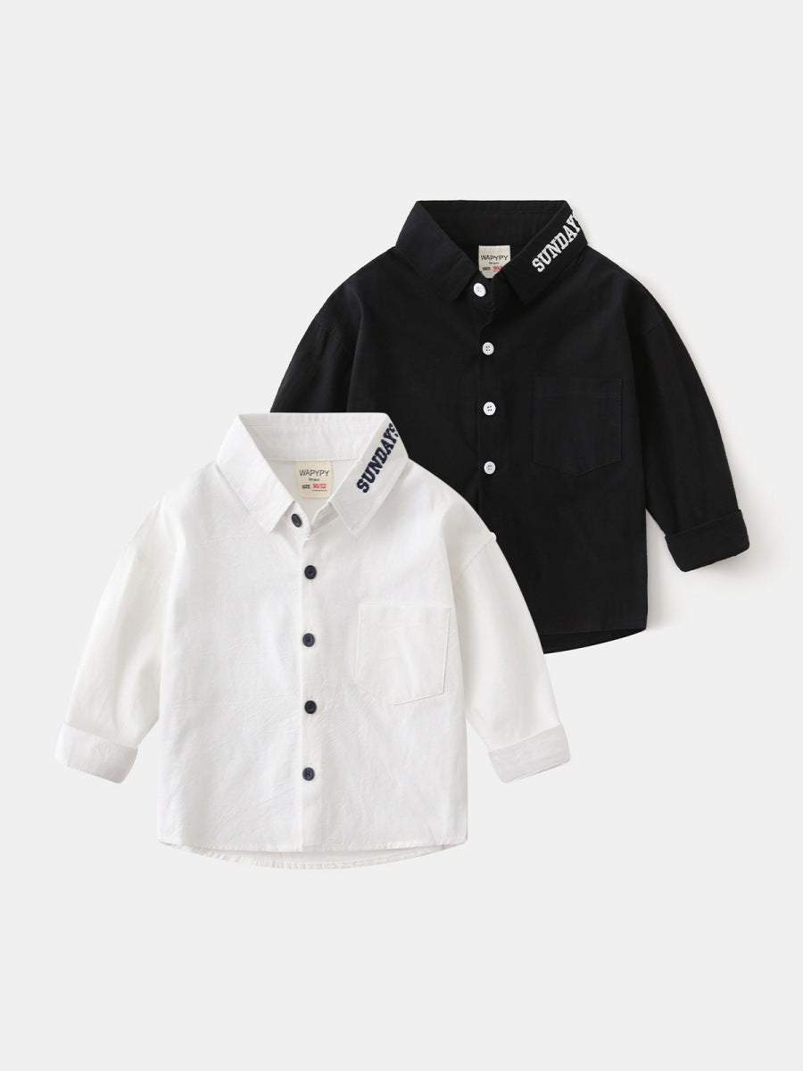 Children's Style Solid Color Wide Shoulder Embroidered Children's Shirt