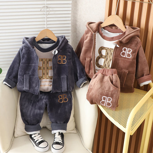 Children's Korean Style Clothing Fleece Padded Bear Children's Suit