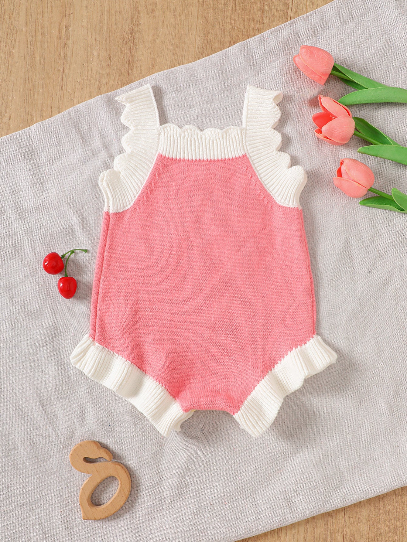 Sling Triangle Rompers Cartoon Strawberry Embroidered Sweater Jumpsuit, Climbing Suit