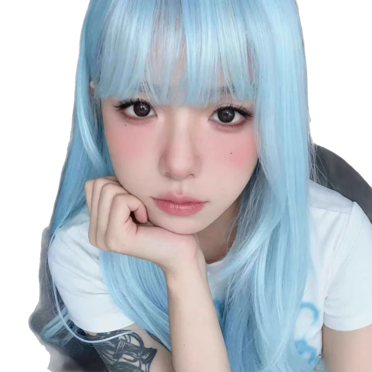 Blue Star Heavy Female Bangs Layered Hair Atmosphere Artificial Natural Long Straight Wig