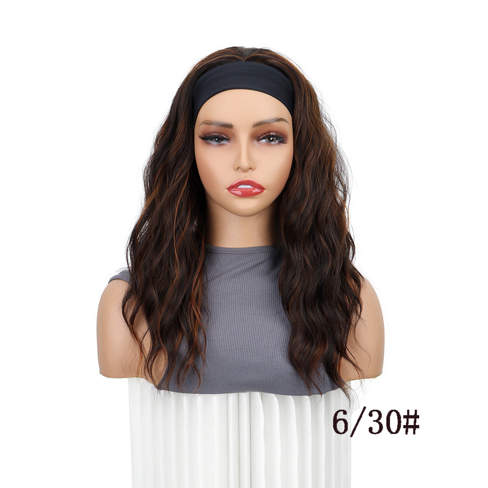Women's Mid-length Curly Hair Water Ripple Ice Silk Band Fiber Chemical Wig Long Curls
