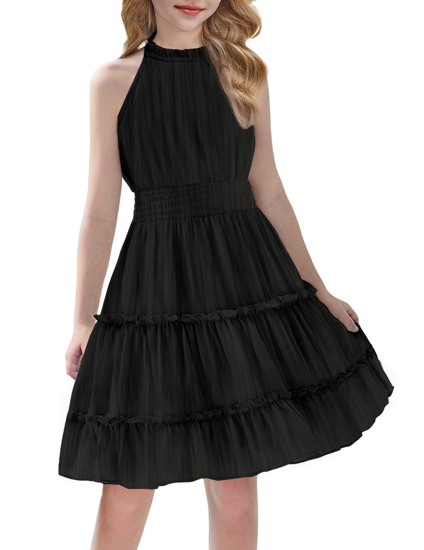 Solid Color Pleated Sleeveless Simple Temperament Commute Elegant Children's Dress
