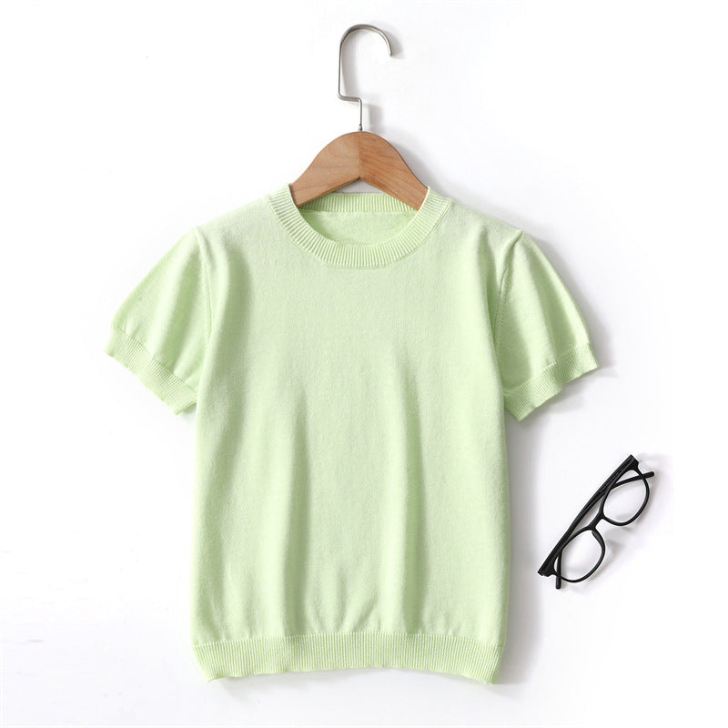 Children's Color Knitted Short-sleeved Combed Cotton Boys Lazy Casual Children's T-shirt