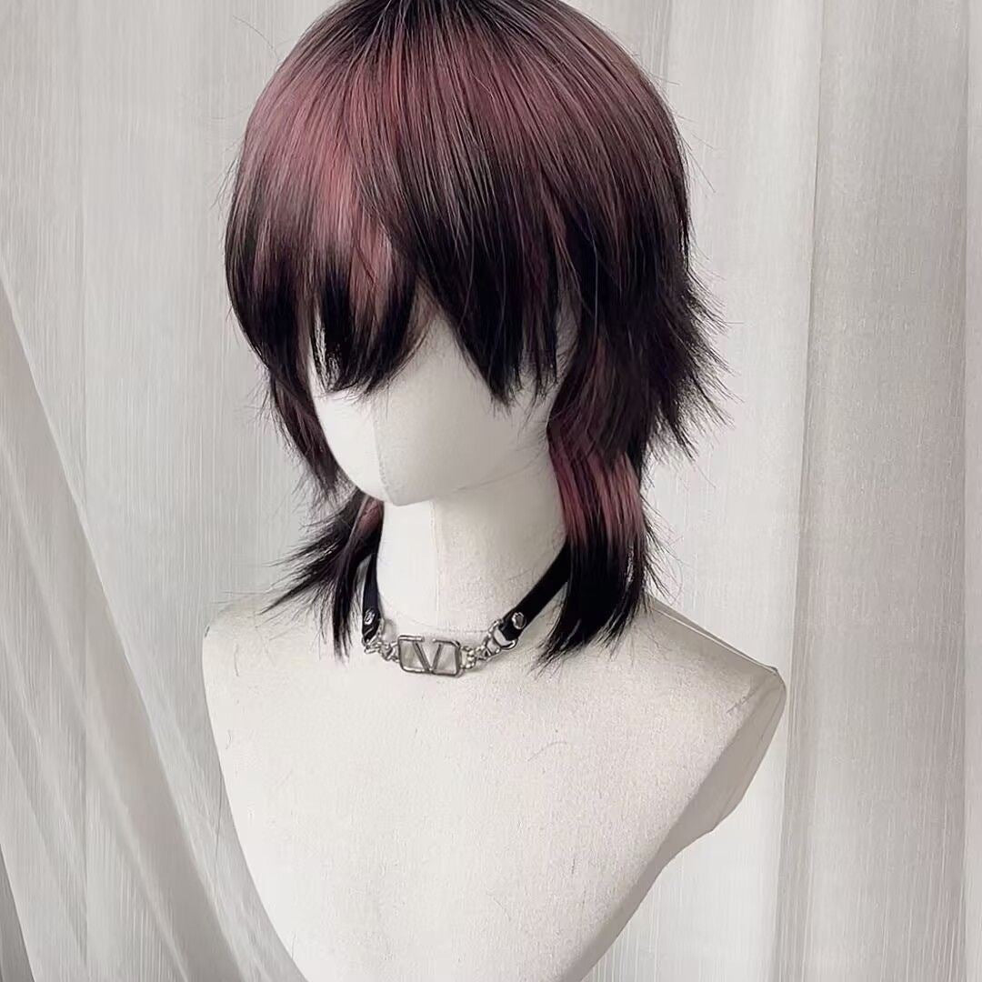 Siam Wolf Tail Pink Gradient Artificial Anchovy Head Subculture Wig Short Straight Hair