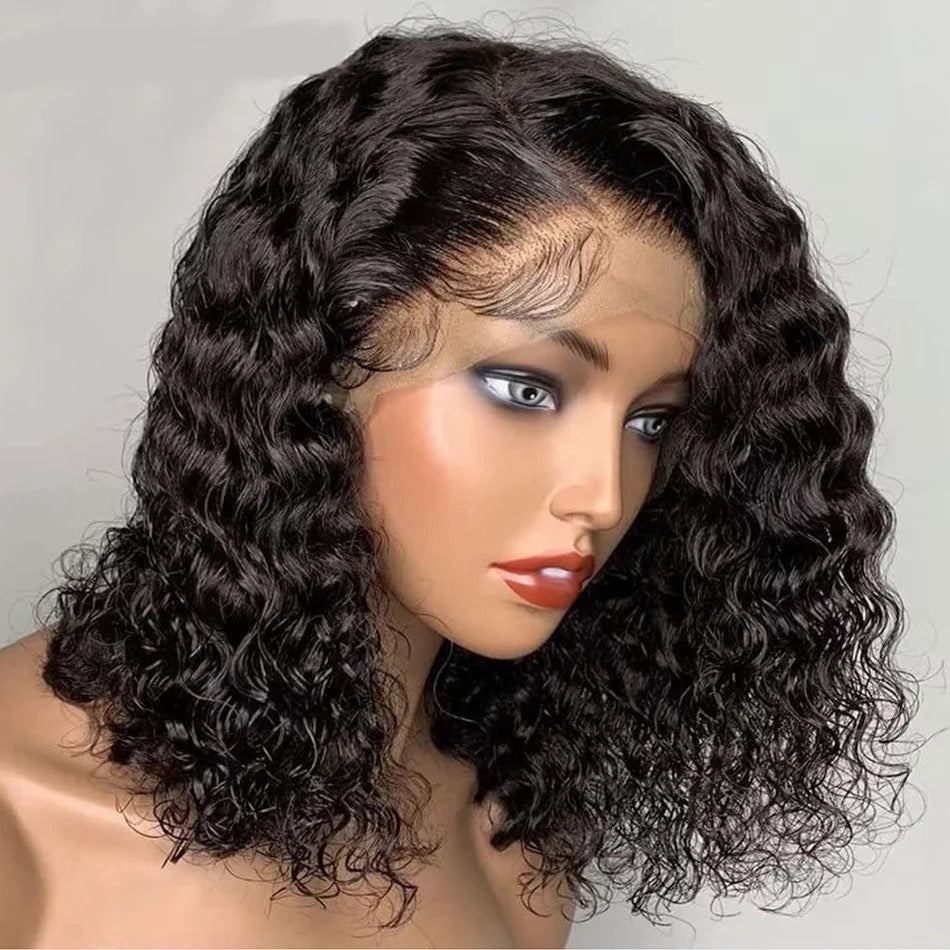 Women's Front Lace Black Small Roll Sheath Wig Short Curly Hair
