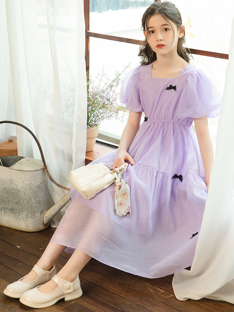 Chiffon Summer Short Sleeve Puff Korean Children's Dress