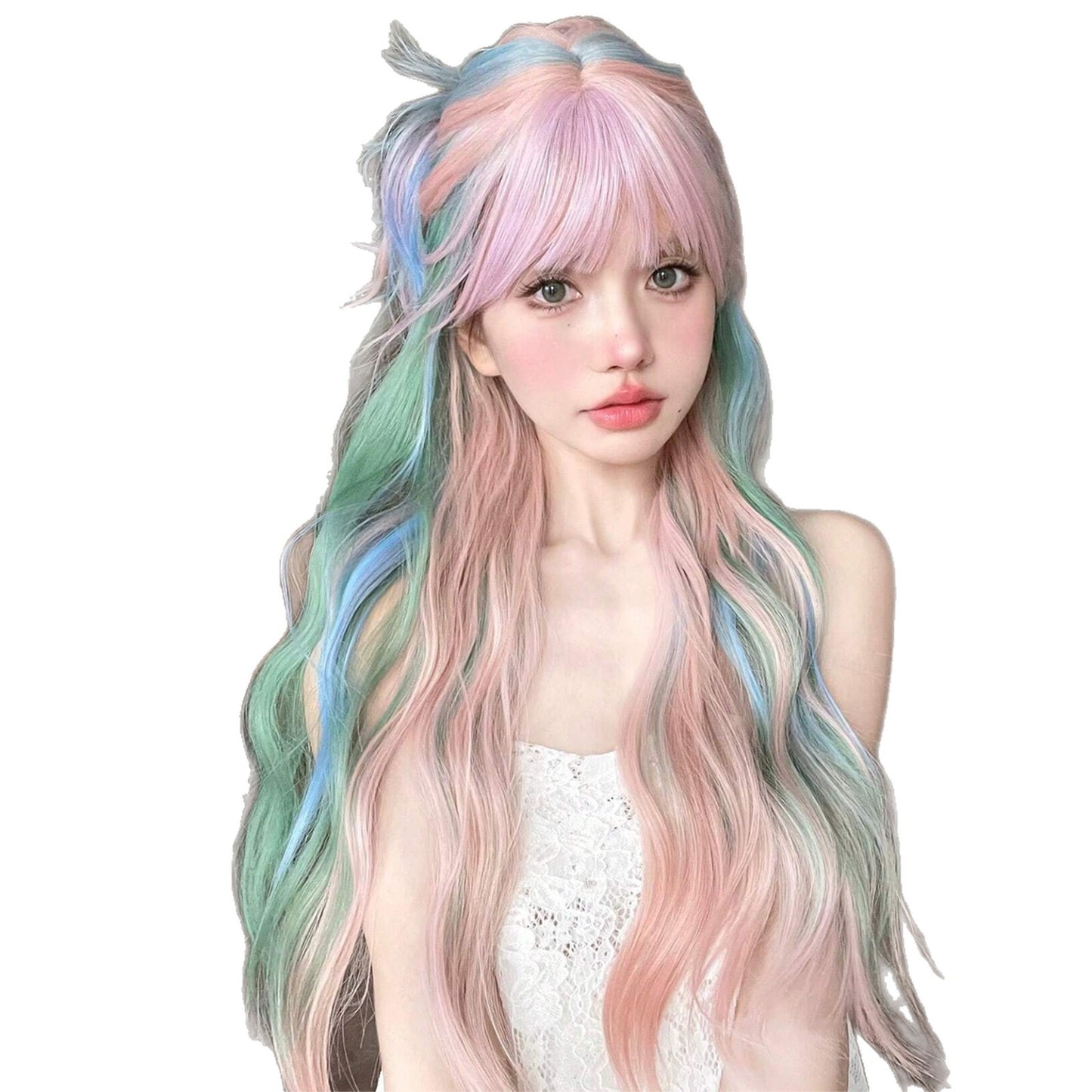 Female Straight Bangs Big Wave Curly Hair Wig Long Curls