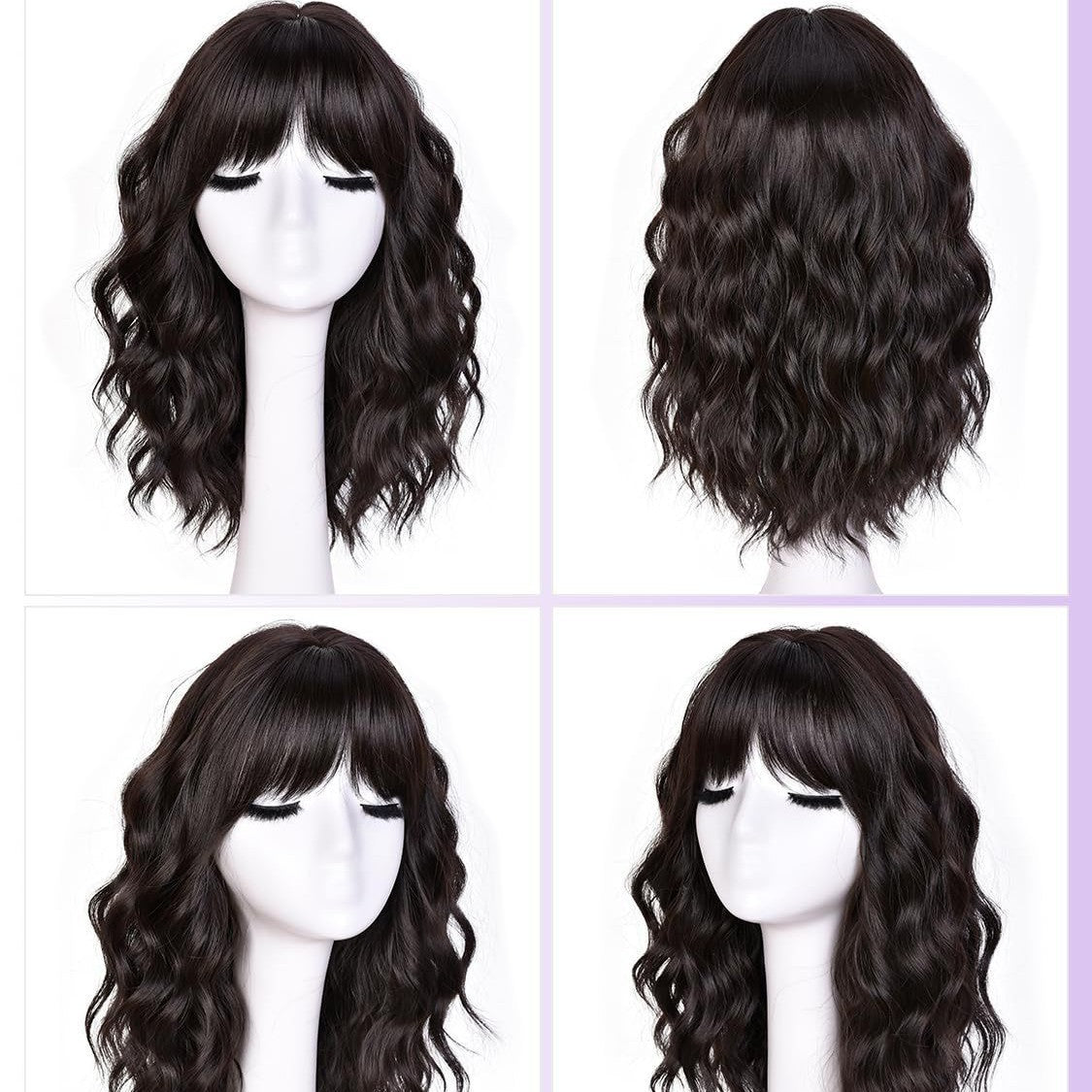 Female Short Wavy Natural Head Synthetic Daily Wig Bangs