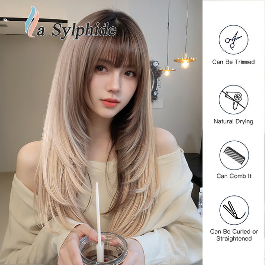 Dark Brown Bangs Level Hair Whole Top Long Straight Wig