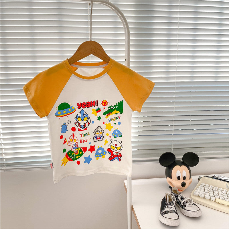 Boys Cute Comfortable Raglan Sleeve Cotton Light Watermark Children's T-shirt