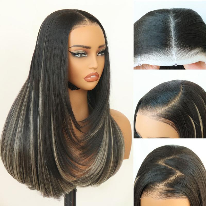 Hand-woven Black Mid-length Hair Daily Full Type Fiber Head Long Straight Wig