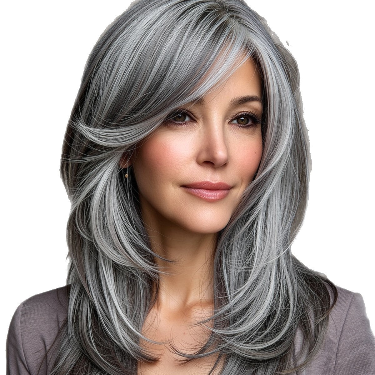 Curly Hair Female Natural Full Top Head Cover Seamless Gray Wig Long Curls