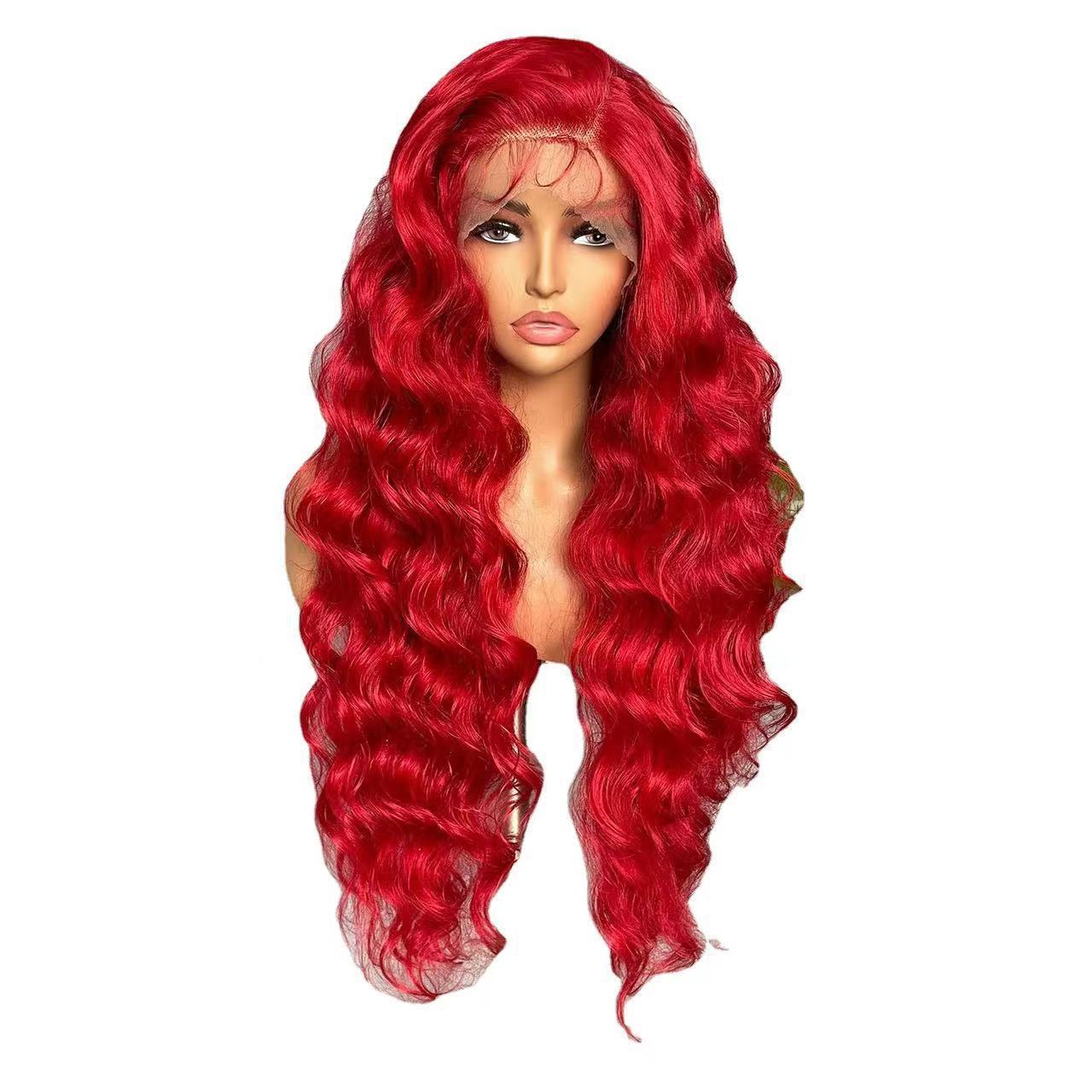 Front Lace Red Curly Hair Big Wave Fluffy Wig Long Curls