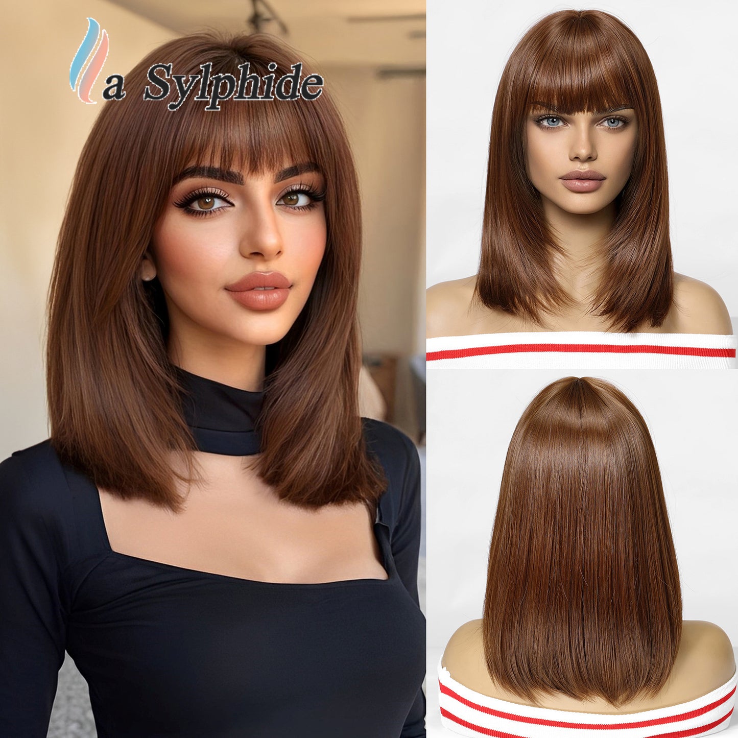 Women's Lightweight Breathable Mid-length Natural One-piece Collarbone Simulation Full Wig Short Straight Hair