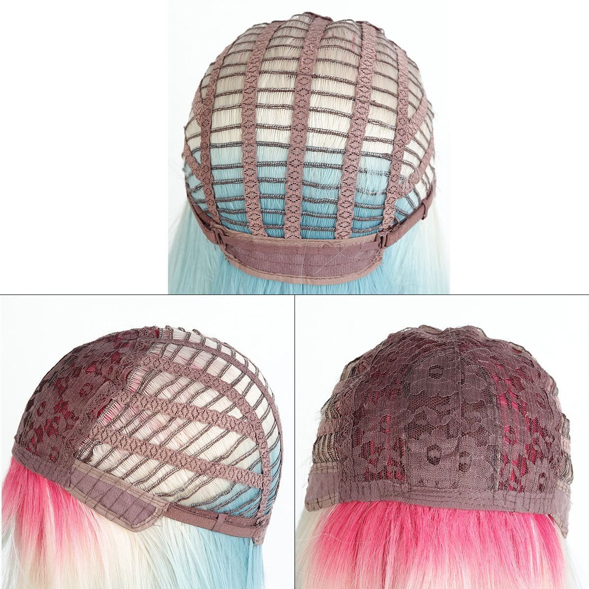 Women's Gradient Rainbow Color Mid-length Fashion Artificial Full Wig Short Straight Hair