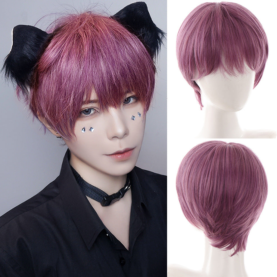 Men's Two-dimensional Short Curly Hair Straight Fiber Men's Wig